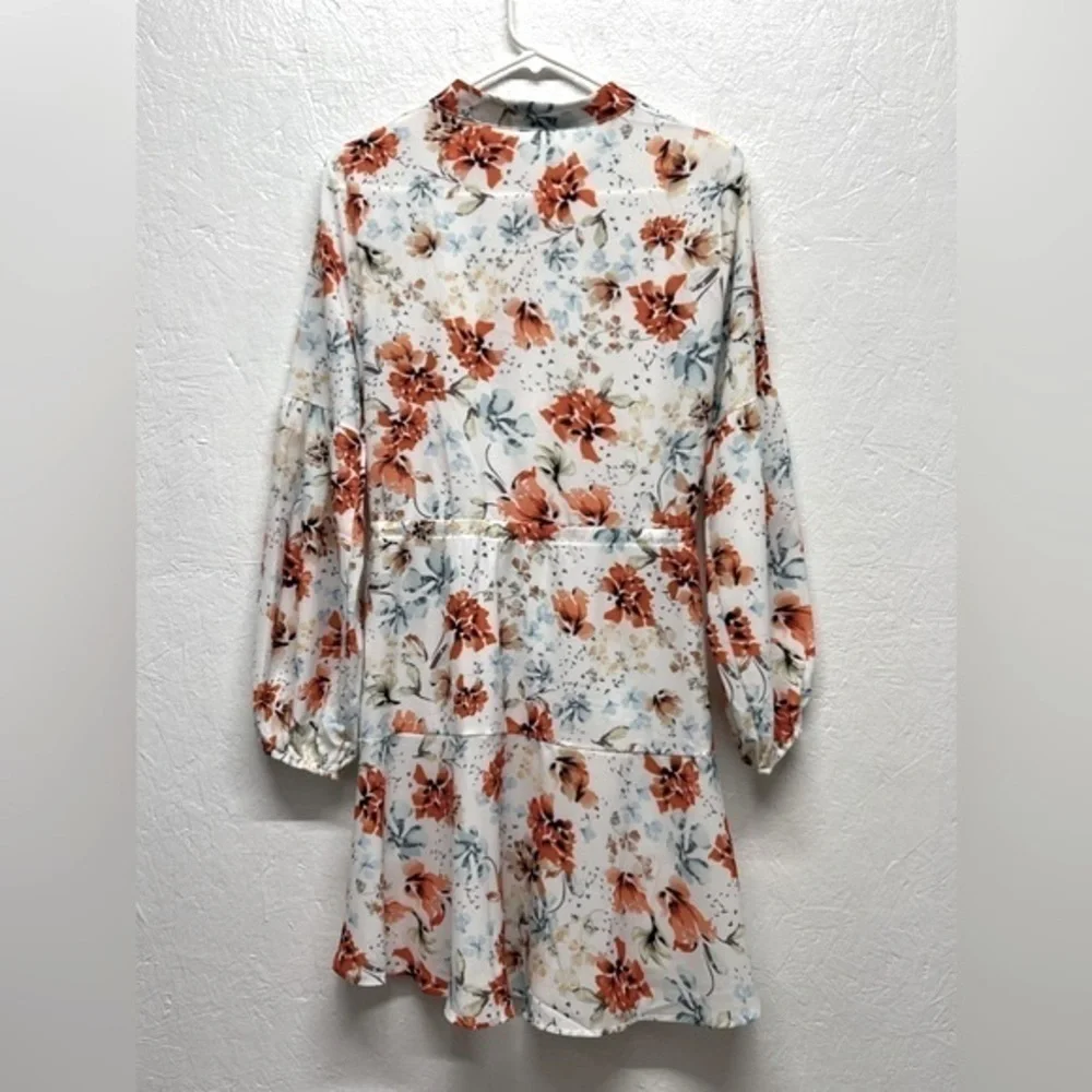 Women’s Chic Floral Button Front Mini Boho Dress - L